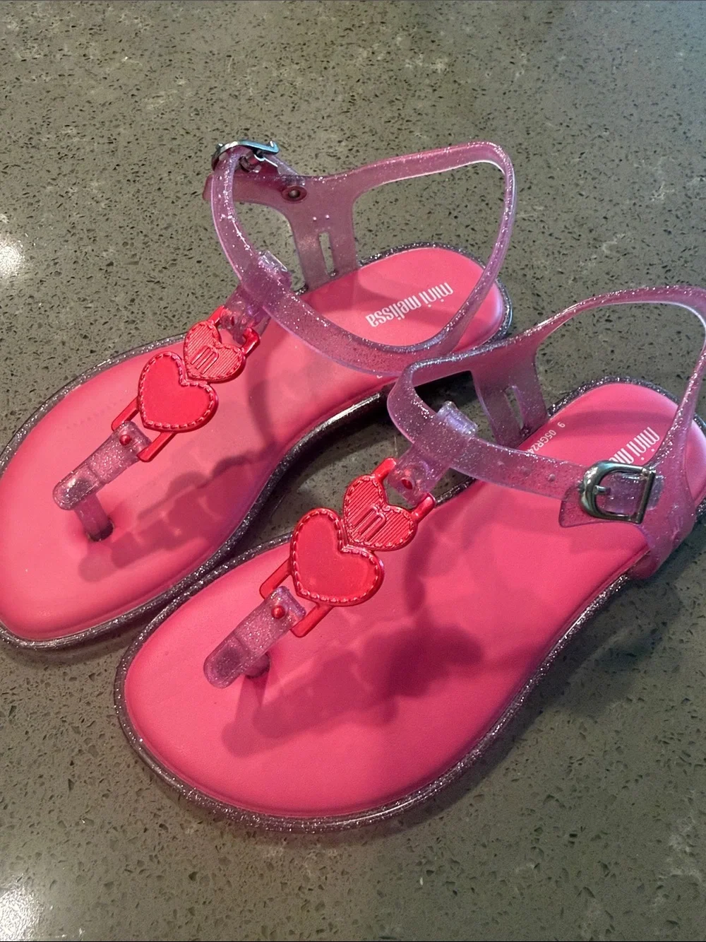 New! Mini Melissa Solar Pink Glitter Jelly Sandals